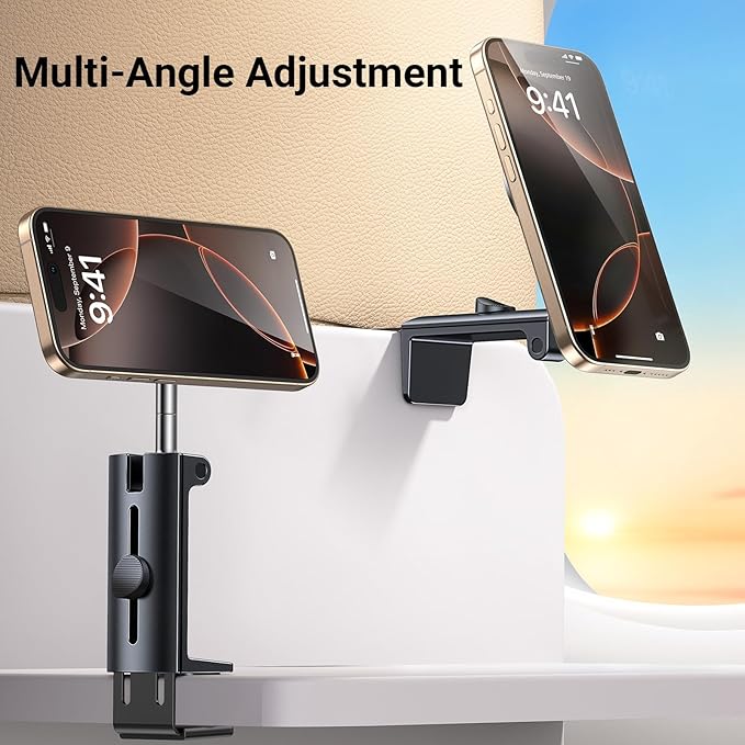 Airplane Phone Holder for Magsafe【100% Stable】 4 in 1 Adjustable Phone Mount, Travel Gadgets for Flight Trays, Seat-Back Tables, and Tables for iPhone 17,16, 15, 14, 13, 12 and Android