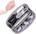 FYY Travel Cable Organizer - 8 Compartments Lightweight Water Resistant Tech Pouch with Wrist Strap, Portable Electronic Accessories Case for Cord Charger Storage for Travel Home Office, Pink (Small)