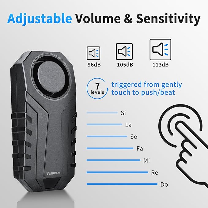 WSDCAM 113dB Loud Anti Theft Vibration Sensor Alarm Systems for Electric Bike Motorcycle Golf Car Trailer Mailbox Garage Door Waterproof Home Security Bike Accessories Bike Alarm with Remote (2pack)