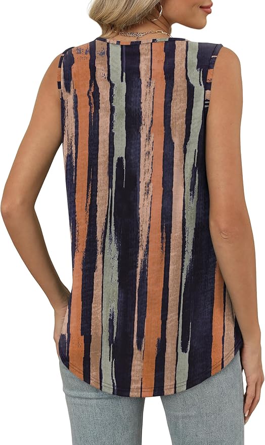 OFEEFAN Tank Top for Women Loose Fit Sleeveless Shirts V Neck Summer Clothes Ruched Women's Tees and Tanks Curved Hem