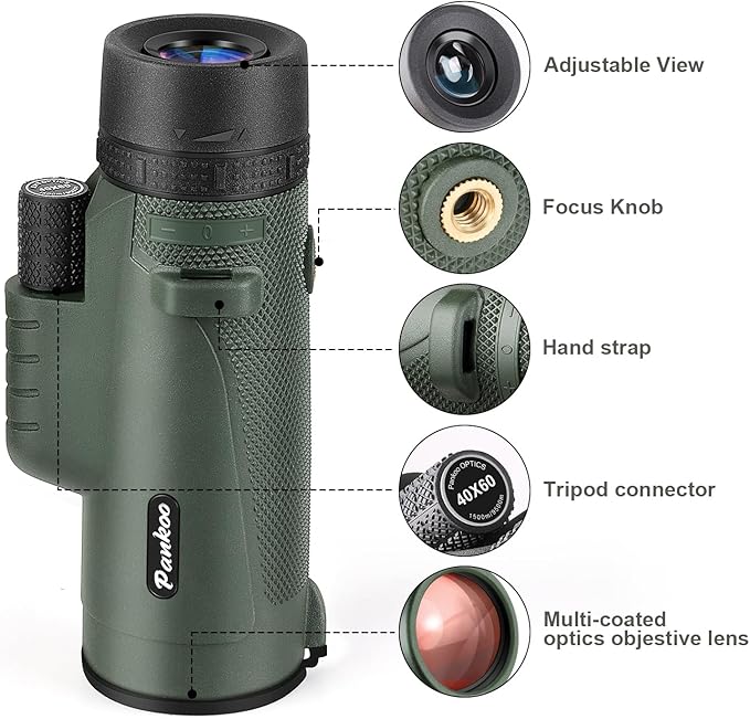 Pankoo 40X60 Monocular Telescope with Smartphone Holder & Upgraded Tripod, 2025 BAK4 Prism FMC Monoculars for Adults, HD Monocular Scope for Bird Watching Hiking Concert Camping Travelling