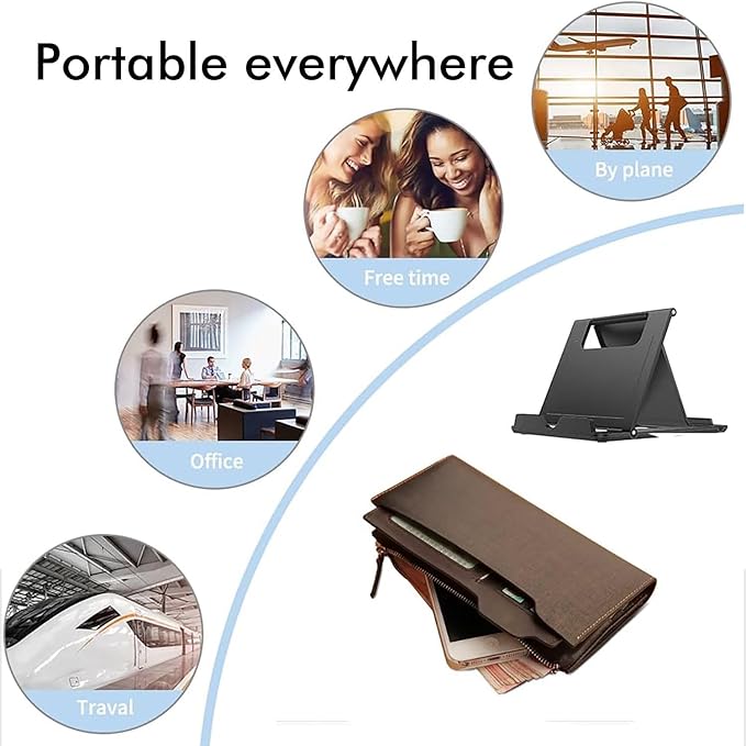 Portable Cell Phone Stand Holder for Desk, 【2 Pack】 Foldable Pocket-Sized Adjustable Mount, Universal Desktop Kickstand Compatible with iPhone, iPad, Kindle & Android Devices - Black & Black