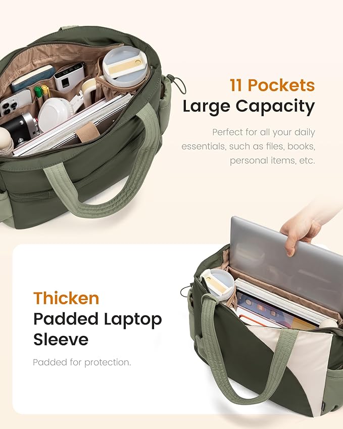 LOVEVOOK Tote Bag for Women, Puffer Work Bags with Zipper for Daily Travel College, Teacher Nurse Laptop Handbags Purses Gift