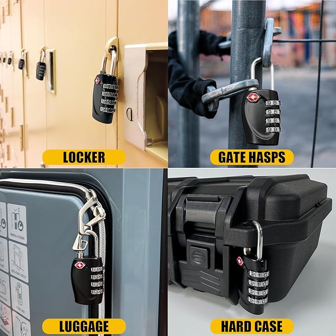 2 Pack TSA Approved Gun Case Locks for Pistol Cases, 4 Digits Travel Locks Combo Padlocks for Small Hard Cases, Carrying Cases, Combination TSA Locks for Gym Lockers, Luggage, Cabinets, Backpacks