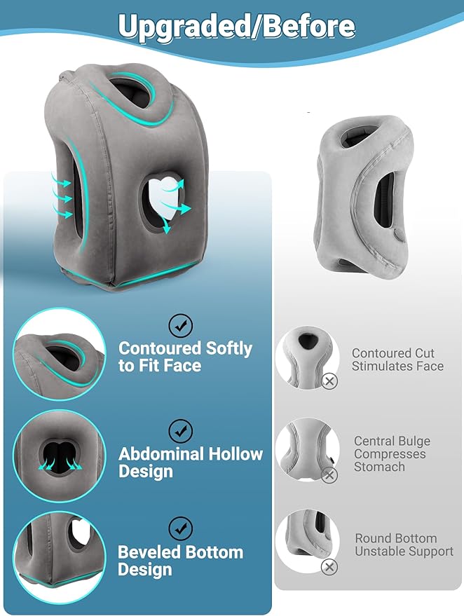 Maliton Inflatable Travel Pillow for Airplane Comfortable Sleeping to Relieve Neck and Shoulder Pain,Support Head Inflatable Pillow for Long Flights, Used for Airplanes,Cars,Trains(Dark Grey)