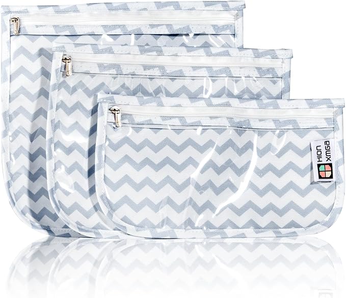 HIONXMGA TSA Approved Toiletry Bag, Set of 3 Clear Travel Toiletry Bag Quart Size Zipper Travel Pouch, Waterproof Makeup Cosmetic Bag for Women Men Kids Toiletries Carry on, Wave