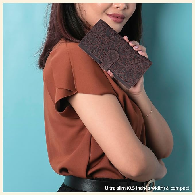 Real Leather Women Wallet Leather with RFID Blocking -Trifold Card Holder Designer Ladies Clutch with ID Window Wallets