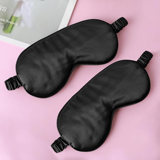 2 Pack Sleep Mask Silk Eye Mask Cover for Sleeping, Soft Satin Blindfold with Elastic Strap, Comfortable Night Sleeping Mask for Women Men (Black)