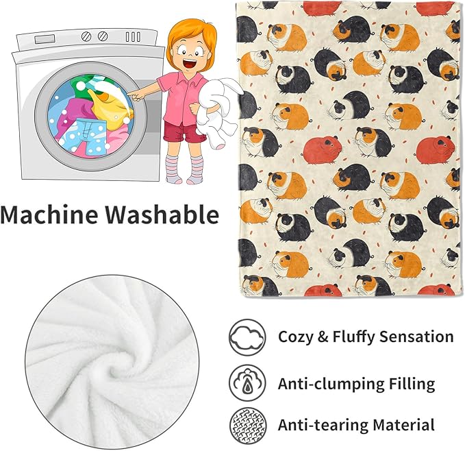 Guinea Pig Blanket Cute Animal Lovers Throw Blankets Gifts for Kids Girls Women Lightweight Soft Fleece Cozy for Sofa Couch Bed Room Travel Birthday Party Pet Decor 60x80in