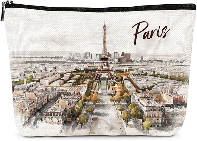 Paris Souvenirs Makeup Bag - Paris Travel Essentials Watercolor Cosmetic Bags Waterproof Toiletry Pouch Portable Traveling Accessories Party Birthday Gifts for Women Mom Daughter Friends Wife