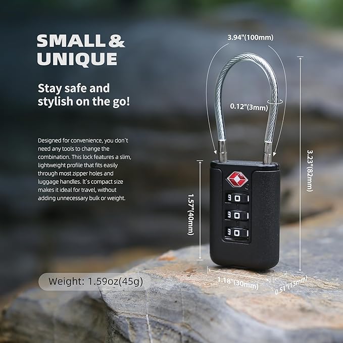 Luggage Locks TSA Approved 2 Pack, Small Padlock Combination, TSA Locks for Luggage, Cabel Combo Padlock with Code, for Suitcase, Backpack Zipper, Locker, Gun Case, Ammo Can (Black+Blue)
