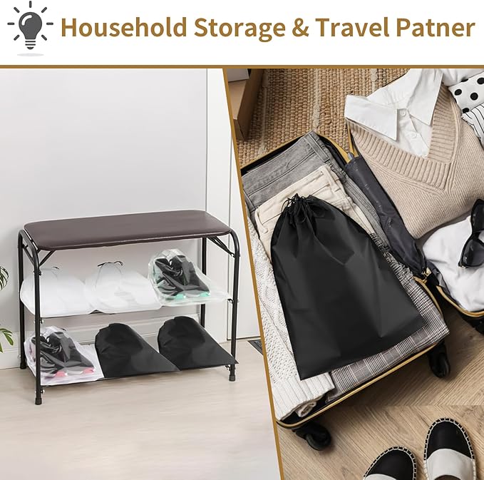 COIDEA 20 Pack Black Shoe Bags for Travel, 15.7" x 11.8", Waterproof Portable Drawstring Travel Shoe Storage Bags