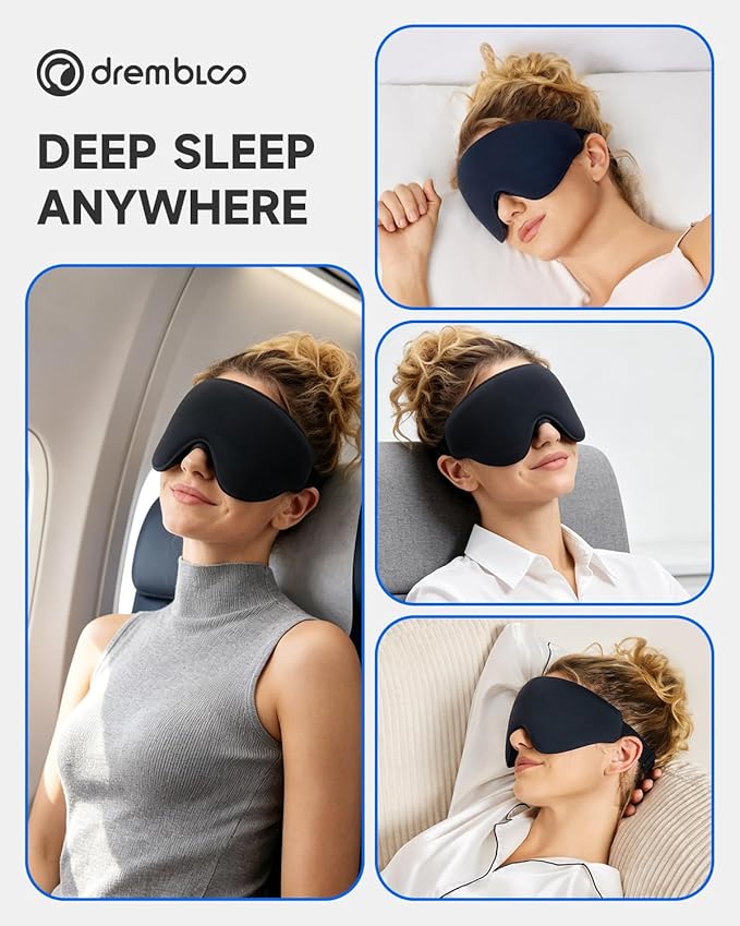 Sleep Mask for Side Sleeper, 100% Light Blocking Eye Mask for Men Women, Soft 3D Contoured Sleeping Masks with Adjustable Strap, Zero Pressure on Lashes, Comfortable Breathable Eye Cover for Travel