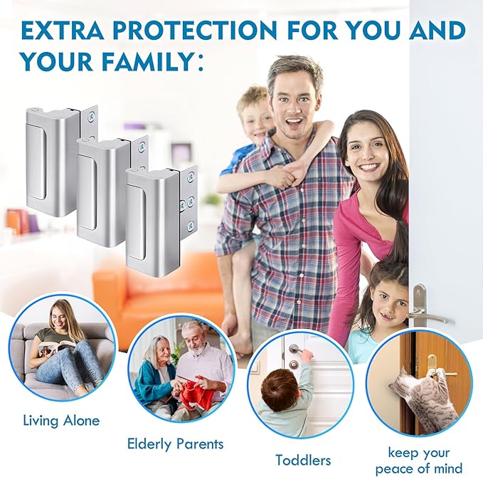 3-Pack Home Security Door Reinforcement Lock, Child Proof Door Lock for Front Doors, 800 lbs Force Resistance, Easy Install for Inward Swinging Doors, Ideal for Kids Safety, Solo Residents