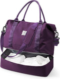 Travel Duffel Bag, 18x14x8 Inches Travel Bag Spirit with Shoes Compartment, Weekender Overnight Bag for Women with Trolley Sleeve, Carry On Bag for Airplanes Sport Tote Gym Bag DeepPurple