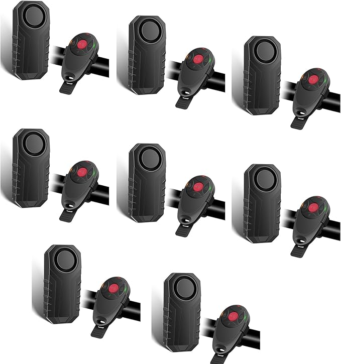 USUPERINK 8Pcs Anti Theft Bike Alarm with Remote,Bike Alarm,Motorcycle Alarm,Motorbike Alarm,Ebike Accessories for Adult Bikes IP65 Waterproof 113dB Super Loud Fit for All Handlebar Sizes Remote Strap
