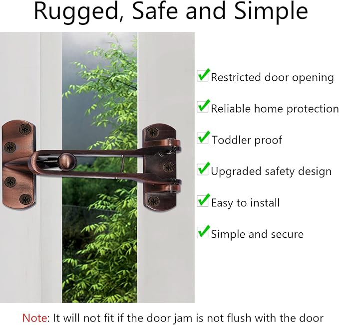 Topbuti Home Security Door Lock, 2 Pack Latch Guard Clasp Front Door Locks for Kids, Home Reinforcement Lock for Swing-in Doors, Hotel Door Latches, Thicken Solid Aluminium Alloy, Classic Bronze