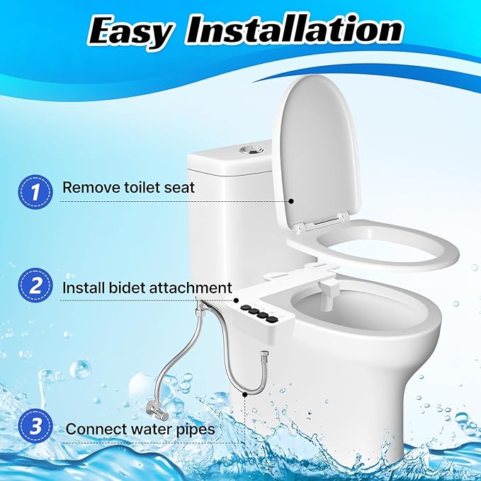 Bidet Attachment for Toilet Non-Electric,Ultra-Slim Self-Cleaning Toilet Bidet with Foldable Dual Nozzles,Adjustable Water Pressure for Rear and Feminine Wash(White)