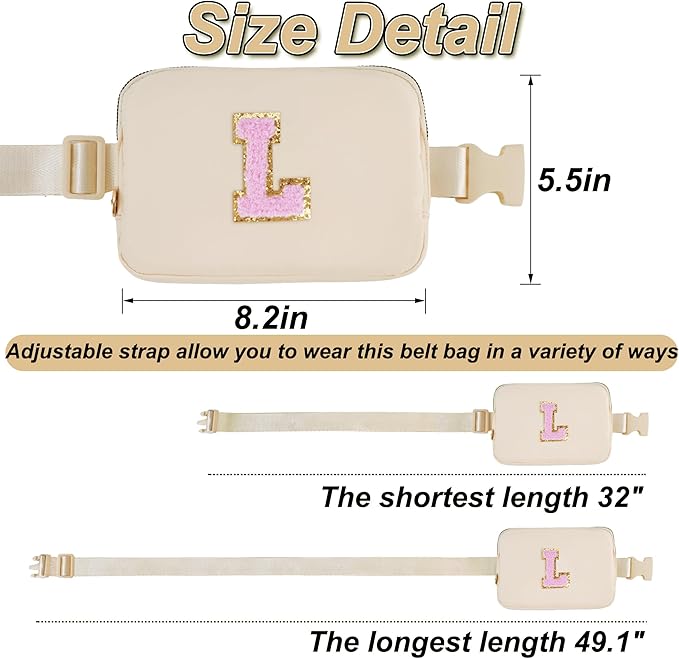 Uygafly Belt Bag Fanny Pack Crossbody Bags with Initials Letter Patch Cute Stuff Birthday Gifts for Teenager Girls Trendy Stuff for Teens | Khaki,L
