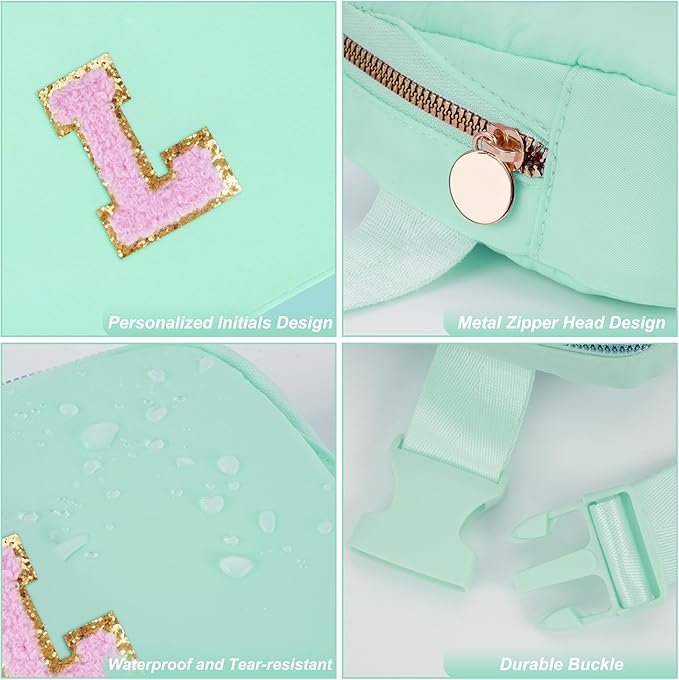 Uygafly Belt Bag Fanny Pack Crossbody Bags with Initials Letter Patch Cute Stuff Birthday Gifts for Teenager Girls Trendy Stuff for Teens | Light Green,L