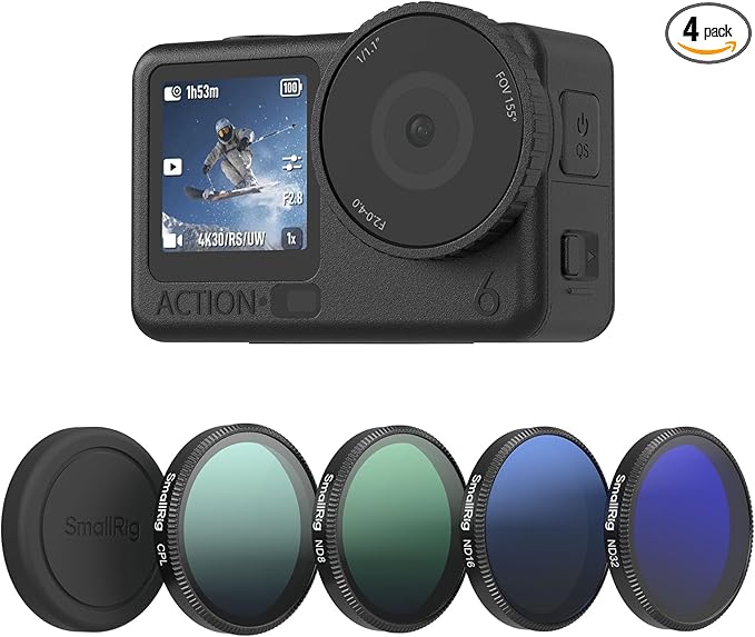 SmallRig ND Filter Kit for DJI Osmo Action 6, 5 Pack CPL ND8 ND16 ND32 Snap-On Polarizing Neutral Density Filters & Lens Silicone Cover, HD Optical Glass/Multi-Coated Filters-5895