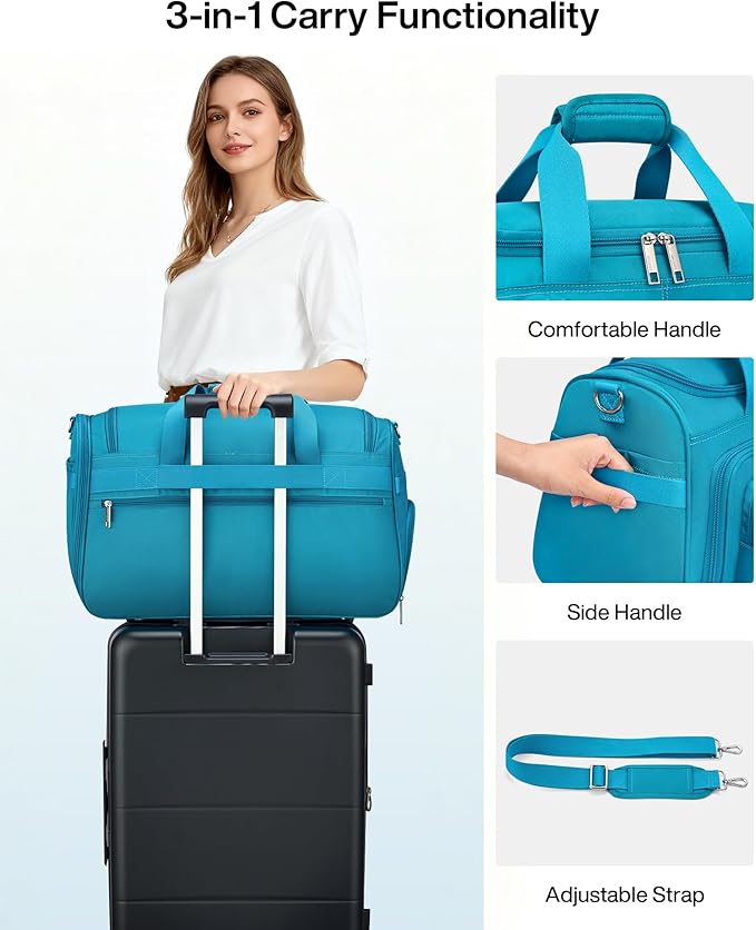 MILADA Carry On Luggage Bags for Travel Lightweight Personal Item Travel Bag Foldable Large Duffle Bag for Travel Tote Overnight Bags for Women Mens Weekender Bags, Caribbean Blue