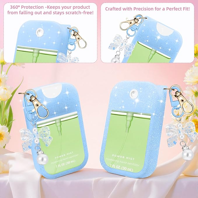 Silicone Case Compatible with Touchland Hand Sanitizer Spray Mist 1 oz with Bow Keychain