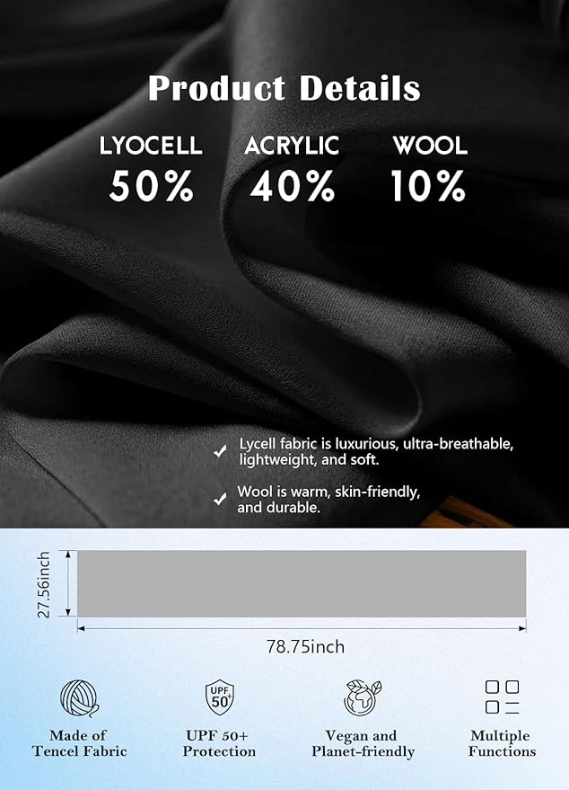 Women's Wool Blend Travel Scarf Lightweight Breathable Wrap Pashmina Airplane Blanket Shawl