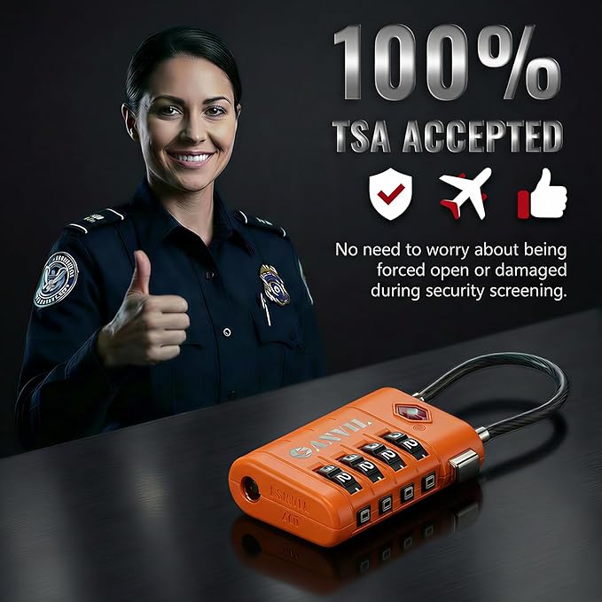 ANVIL TSA Approved Luggage Locks with Search Alert Indicator, 4-Digit Combination Suitcase Lock, Advanced TSA008 Core Heavy Duty Anti-Theft Travel Lock for Double Zippers, Backpacks (2, Orange)