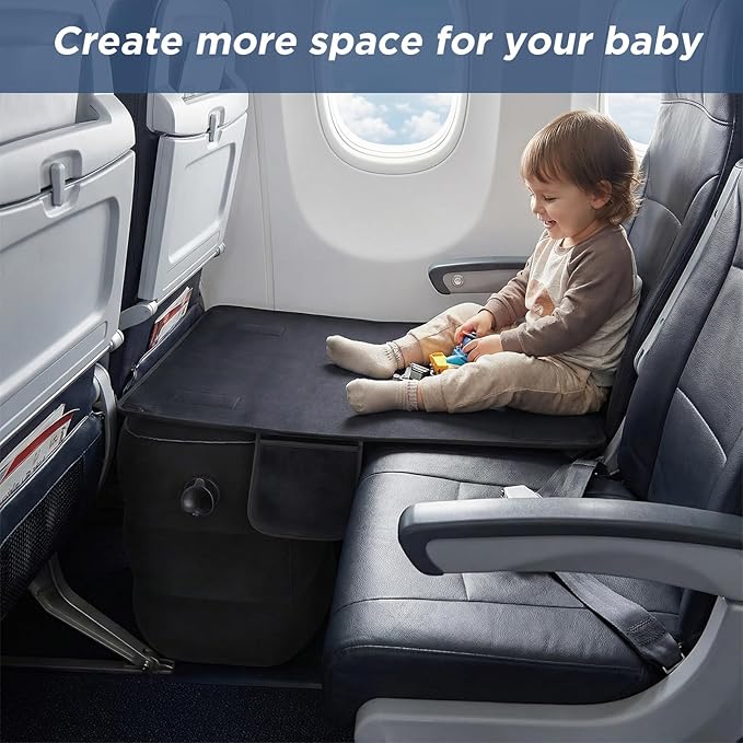 Toddler Airplane Bed | Kids Airplane seat Extender | Easy to Install for ariplane, Train, Cars | Kids Airplane Travel Essentials | Foot Rest Cushion (with Foot Pads)