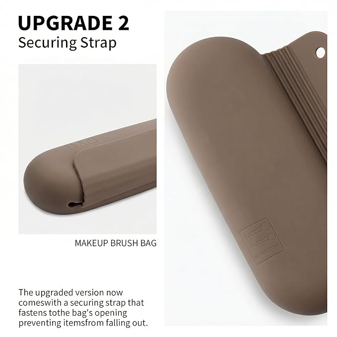 AGIKET Silicone Makeup Brush Holder Travel Cosmetic Bag：Soft Portable Cosmetic Face Brushes Holder with Upgrade Anti-Fall Out Magnetic Closure, Large Travel Makeup Brush Case - Coffea