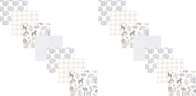 Hudson Baby Unisex Baby Cotton Flannel Receiving Blankets Bundle, Neutral Safari, One Size (Pack of 2)