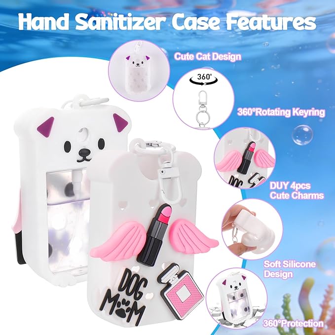 Mity rain Hand Sanitizer Spray Case Compatible With Touchland, Cute Silicone Hand Sanitizer Holder Keychain with 4 Charms, Portable Refillable Sanitizer Accessory, Gift for Women And Teens