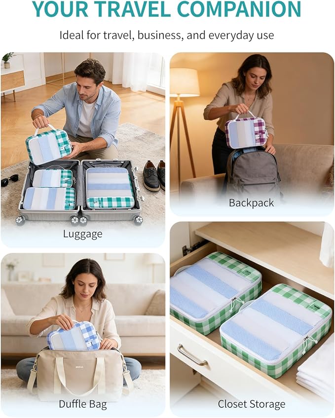 ECOHUB 6 Set Packing Cubes for Travel Durable Suitcase Organizer Bags Set with Personalized Tag Travel Essentials with Shoe Bag Traveling Accessories for Luggage Machine Washable,Light Blue