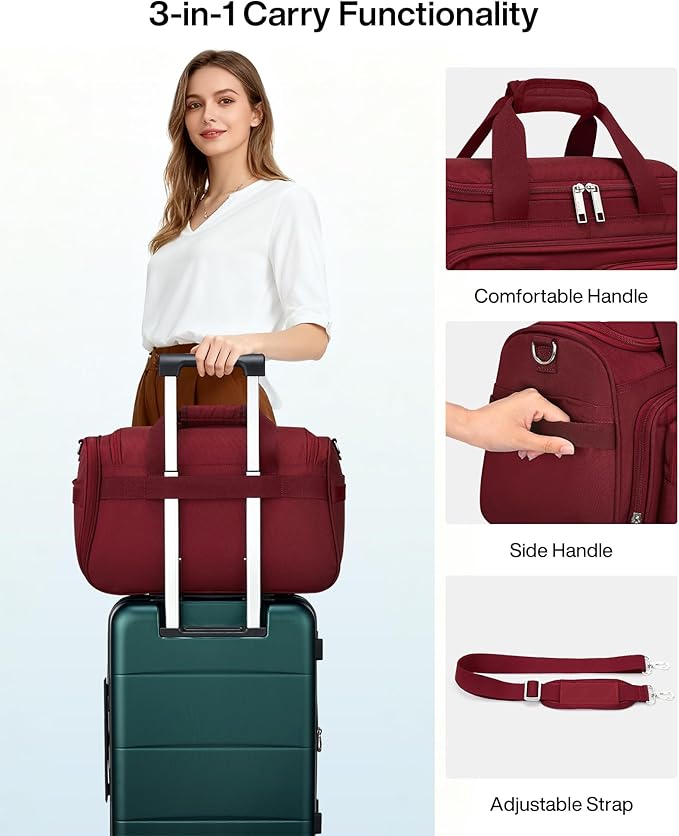 MILADA Underseat Carry On Luggage Bags for Travel Lightweight Foldable Carry On Bags for Airplanes Small Duffle Bag for Men Women TSA Approved Underseat Bag Travel Tote Bags, Burgundy
