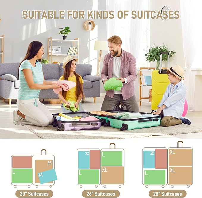 4 Set Compression Packing Cubes, Suitcase Organizer, Lightweight Travel Essentials, Compression Bags For Travel Accessories Luggage Storage Set (4 Pcs, Beige)