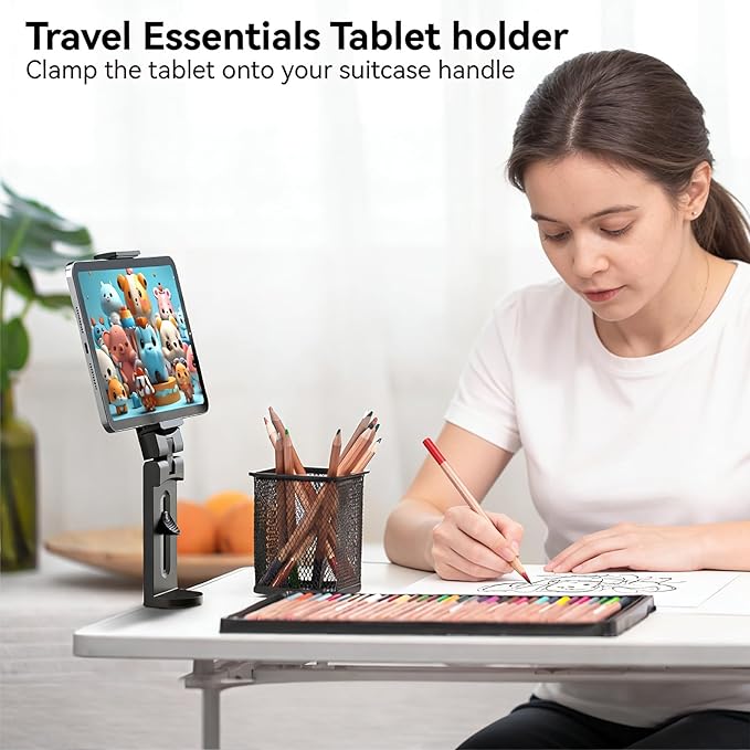 Airplane Tablet Holder Mount, Travel Essential Handsfree Tablet Stand for Flying with Multi-Directional 360 Degree Rotation, Compatible with iPad/Galaxy Tabs (Only Fits 7–11" Tablets)