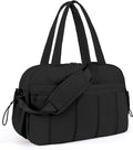 Lightweight Travel Duffle Bag for Women, Quilted Puffy Weekender with Wet Pocket for Gym, Overnight, Personal Item Carry On, Black