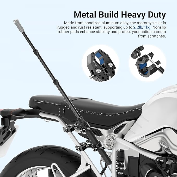 NEEWER Motorcycle Mount Accessories Kit Compatible with GoPro Insta360 DJI, Bike Tail Handlebar Invisible Selfie Stick Double Clamp Holder with Action Camera Adapter for POV Video Recording, GP-30