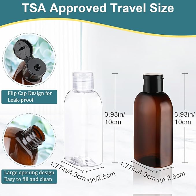 Cosywell Travel Bottles for Toiletries 8pcs 3.4oz Pre-print Travel Shampoo and Conditioner Bottles TSA Approved Travel Size Containers Leak Proof Small Plastic Squeeze Bottles with Flip Cap