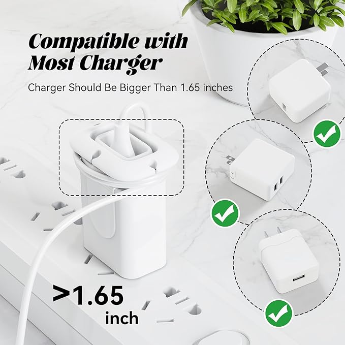 Silicone Collapsible Cord Wrap Foldable Charger Organizer Compatible with Phone Charger and Adapter, Wired Manager Holder Wrap Winder Cable Management Travel Essentials (Black&White)