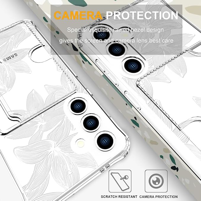 Compatible with Samsung Galaxy S24+ Plus / S25+ Plus Case Card Holder for Women Cute Design,Wallet Phone Cases Transparent Cool Kawaii Protective (Clear Flower White)