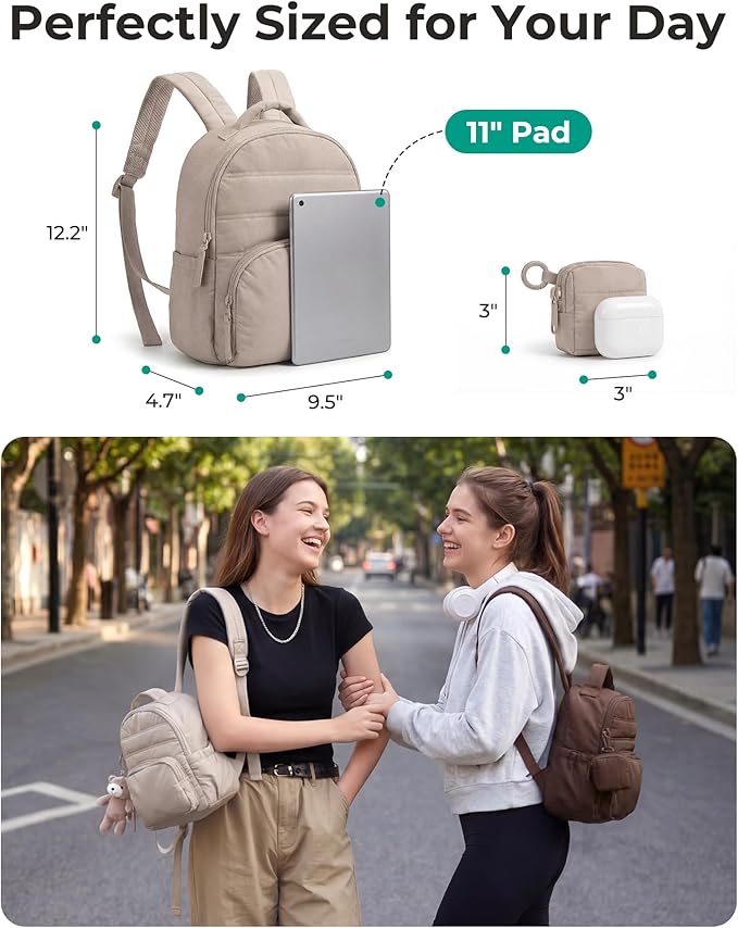 BAGSMART Small Backpacks for Women, Lightweight Puffer Mini Backpack Purse with Pouch, Quilted Casual Daypack, Water-Resistant Bookbag for Daily Travel College, 2-in-1 Set, Lavender Purple
