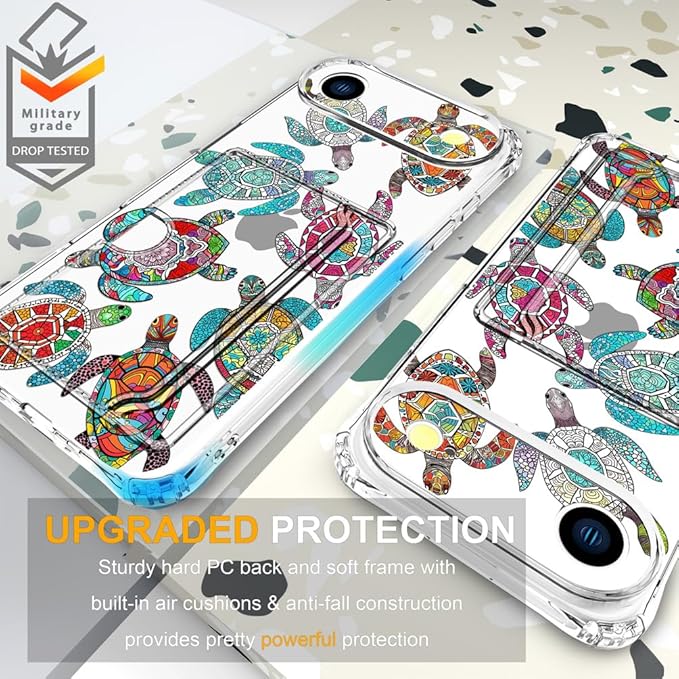Compatible with iPhone 17 Air Case Card Holder for Women Cute Design,Wallet Phone Cases Transparent Cool Kawaii Protective (Clear Sea Turtles Animal Tribal)