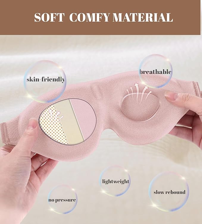 Sleep Mask for Women Men Comfortable Blockout Soft 3D Padded Eye Mask for Sleeping Side Sleeper Friendly Pink