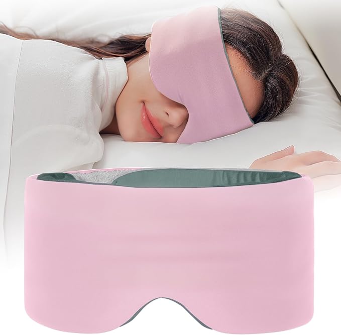 SARISUN Sleep Mask,Eye Masks for Sleeping,for Women/Men/Nap/Travel/Yoga, Dual-Side Blackout Eye Covers for Side Sleeper,No Strap Desigh,Adjustable Band,Pressure-Free,Wrapped Around Pink