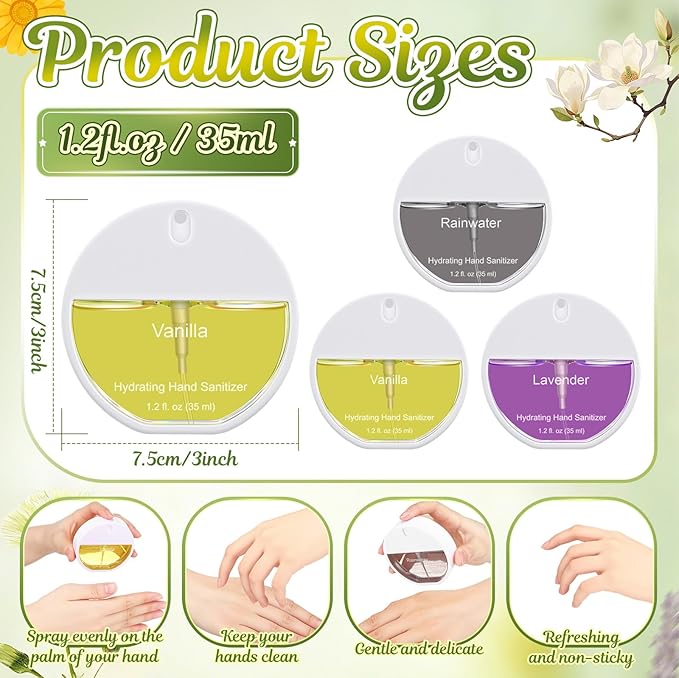 3 Pcs Power Mist Hydrating Hand Sanitizer Spray Bulk Travel Size Hand Sanitizer Pocket 1.2 oz Circular Spray Bottle for Daily Use Mother's Day Employee Staff Teacher Nurse Appreciation Gifts