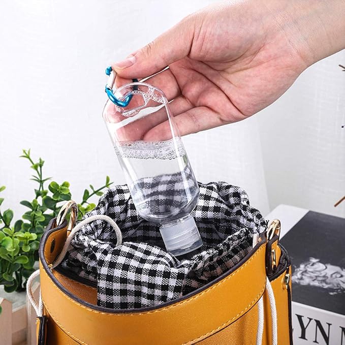 5 Pack Refillable Travel Plastic Bottles Containers with Clip Hand Sanitizer Travel Size Holder with Keychain Empty Bottles for Kids and Adult