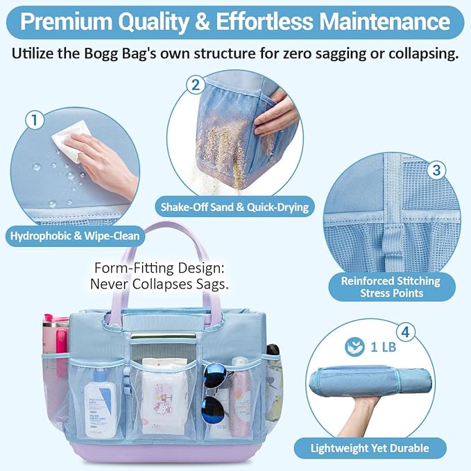 Nyton Organizer Bag Compatible with Original Large Bogg Bag Cover Divider Insert Beach Bag Liner for XL Bogg Bag Storage Separator Compartment with Mesh Pocket Sport Mom