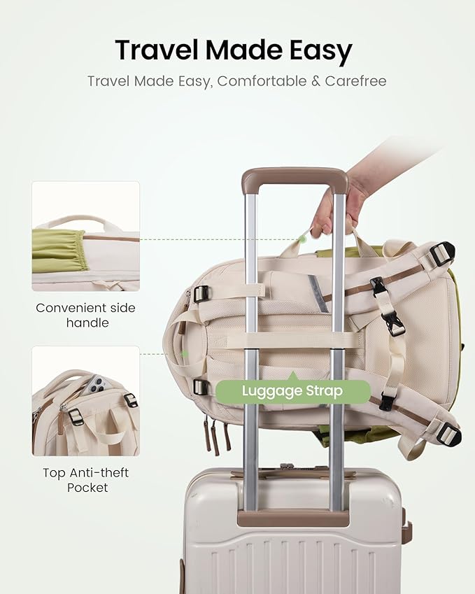 LOVEVOOK Everyday Laptop Backpack for Women Men With Tumbler Holder,15.6inch Classic Travel Work College Teacher Carryon Backpack Purse,Waterproof Computer laptop Bag Hiking Backpack,Light khaki-Brown